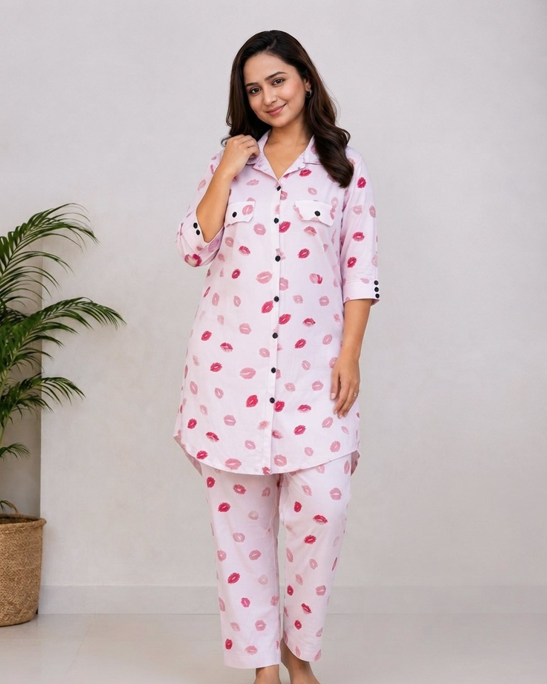 Baby Pink Lips Print Co-ord Set
