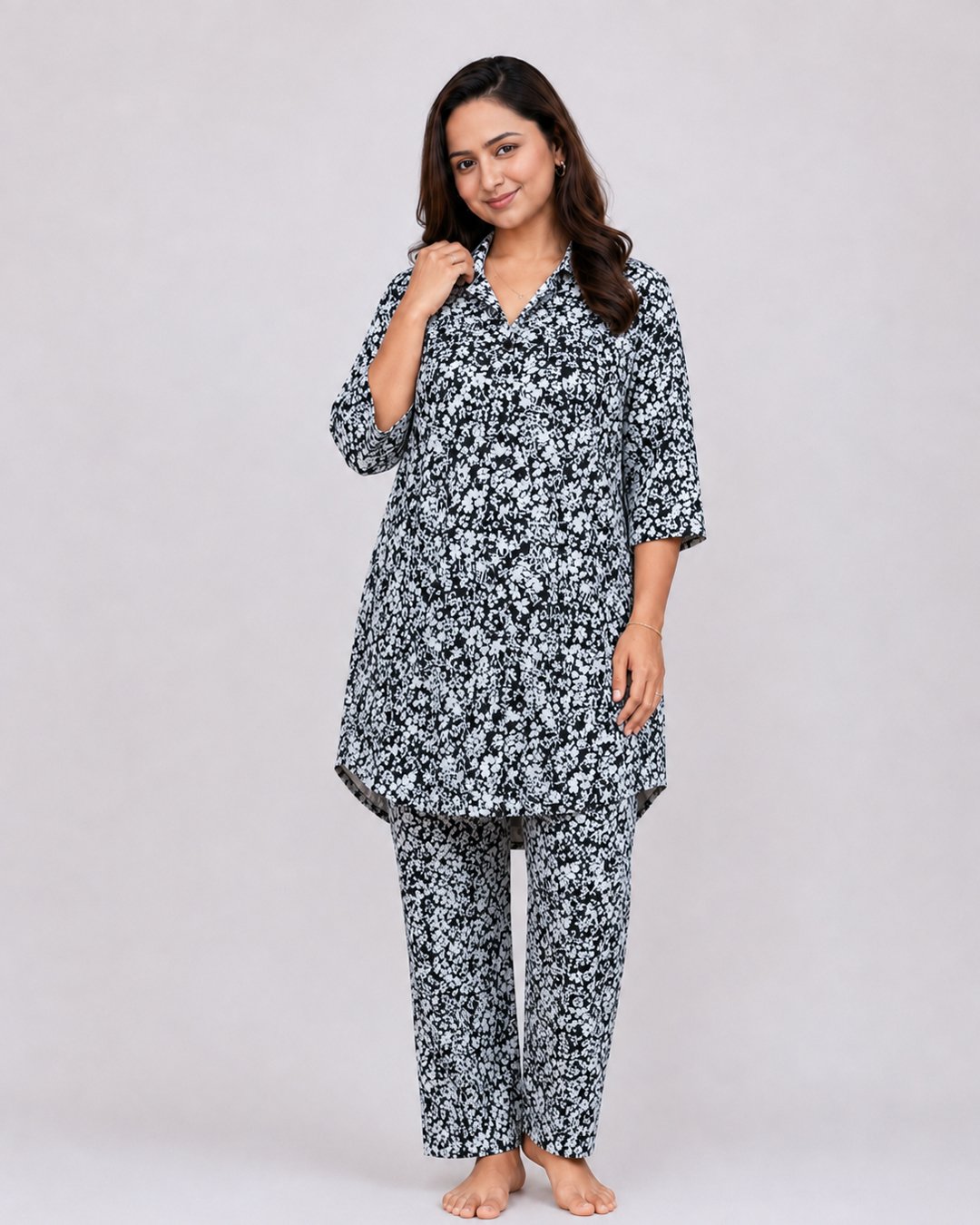 Black White Floral Print Co-ord Set