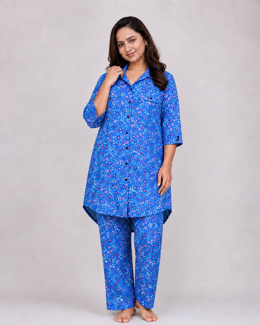 Blue Pink Floral Print Co-ord Set