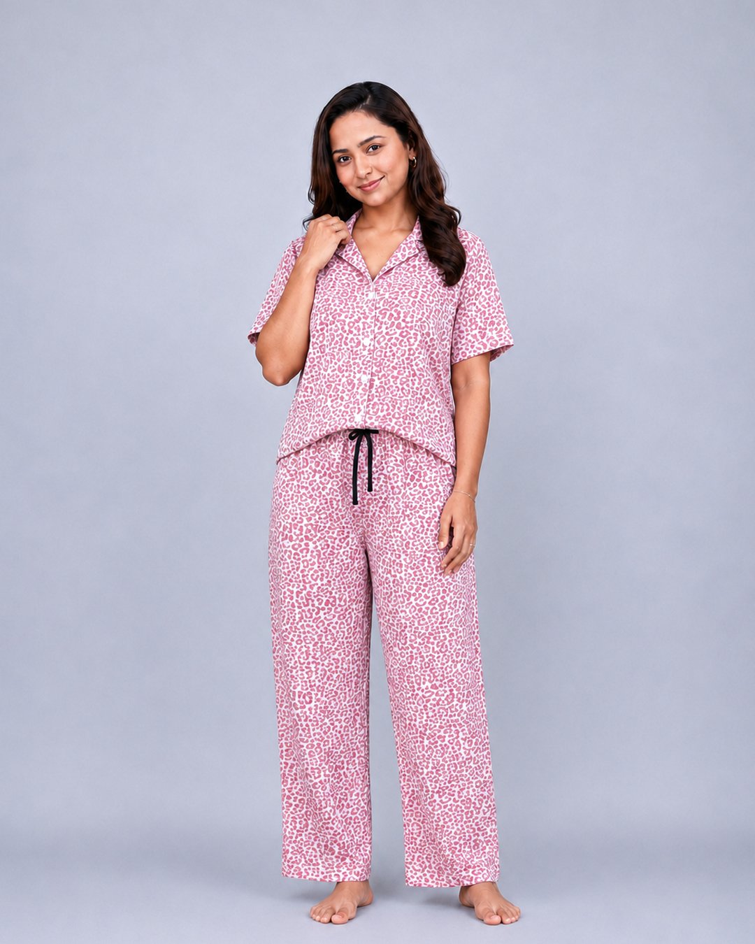 Blush Pink Leopard Print Co-ord Shirt Set
