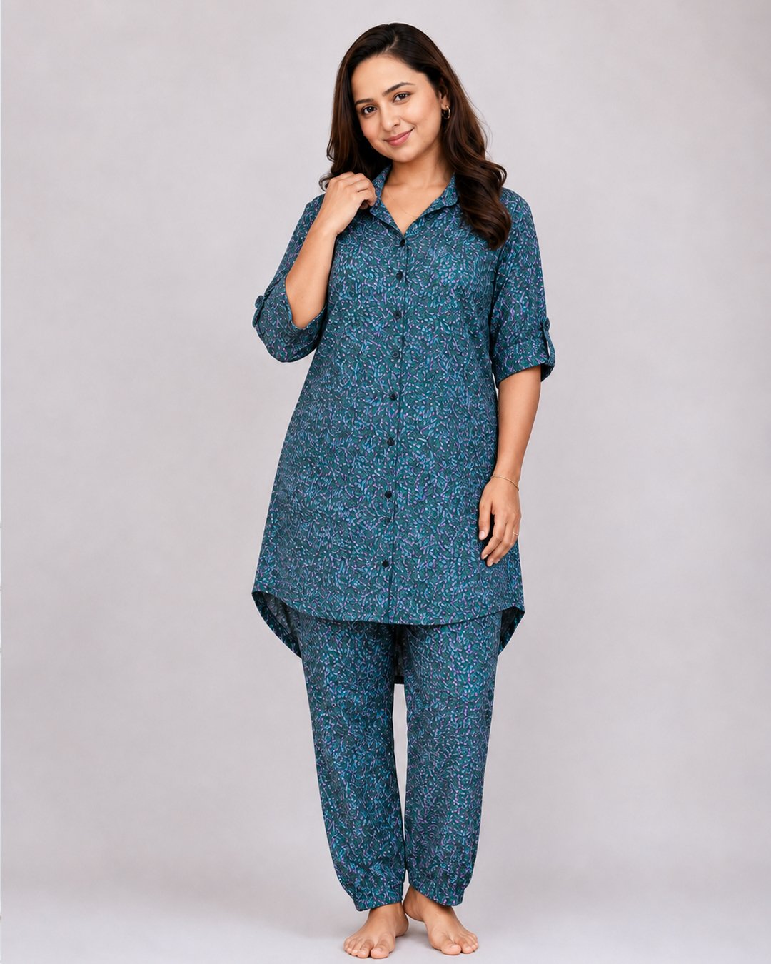 Deep Teal Mini Floral Print Co-ord Set