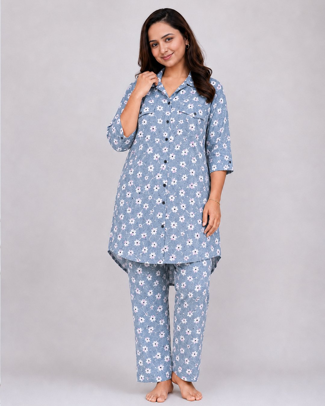 Dusty Blue Floral Print Co-ord Set
