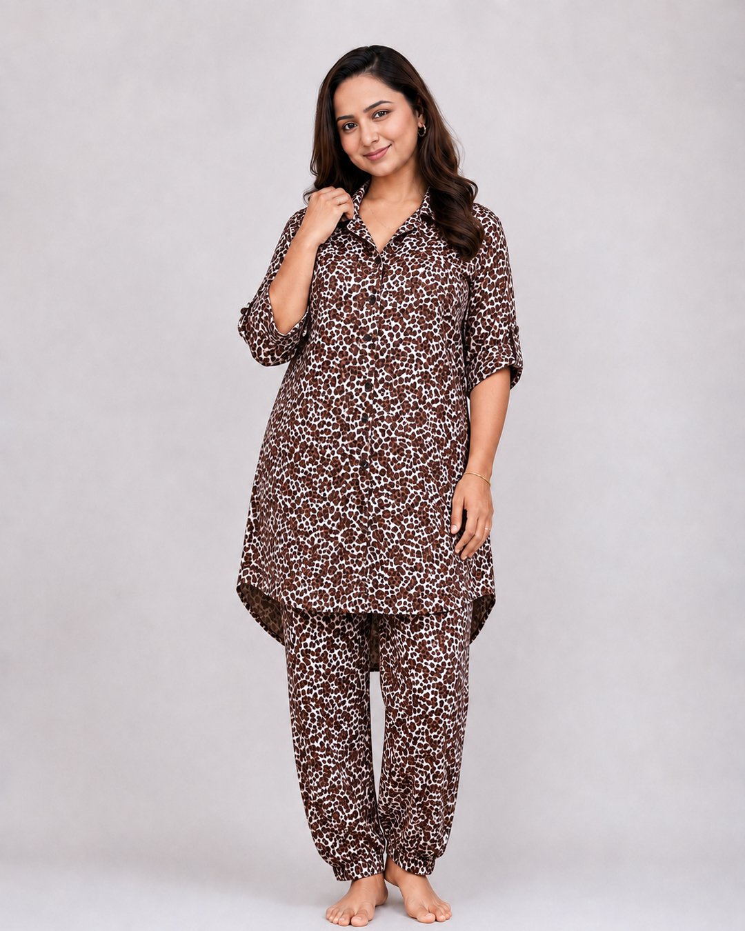 Ivory Brown Leopard Print Co-ord Set