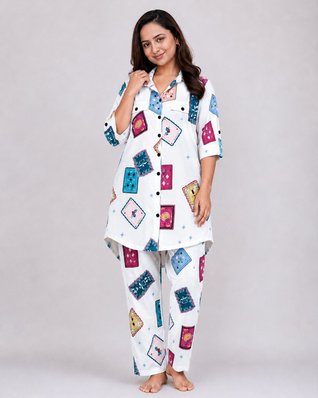 Ivory White Card Print Co-ord Set