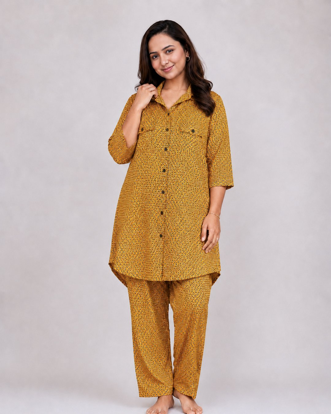 Mustard Yellow Geometric Print Co-ord Set