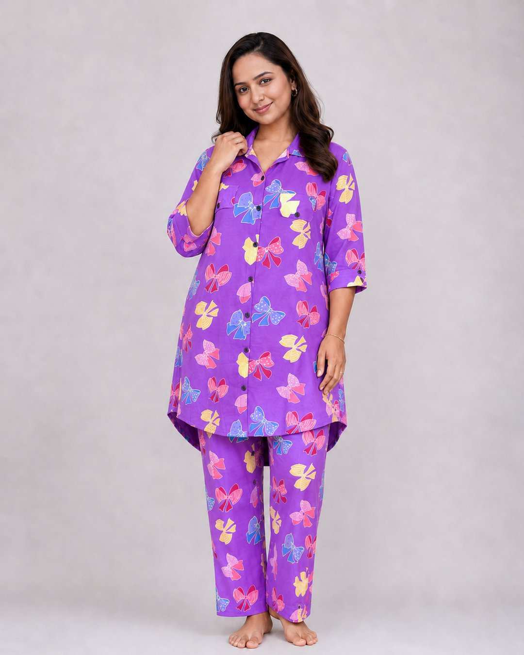 Purple Bow Print Co-ord Set