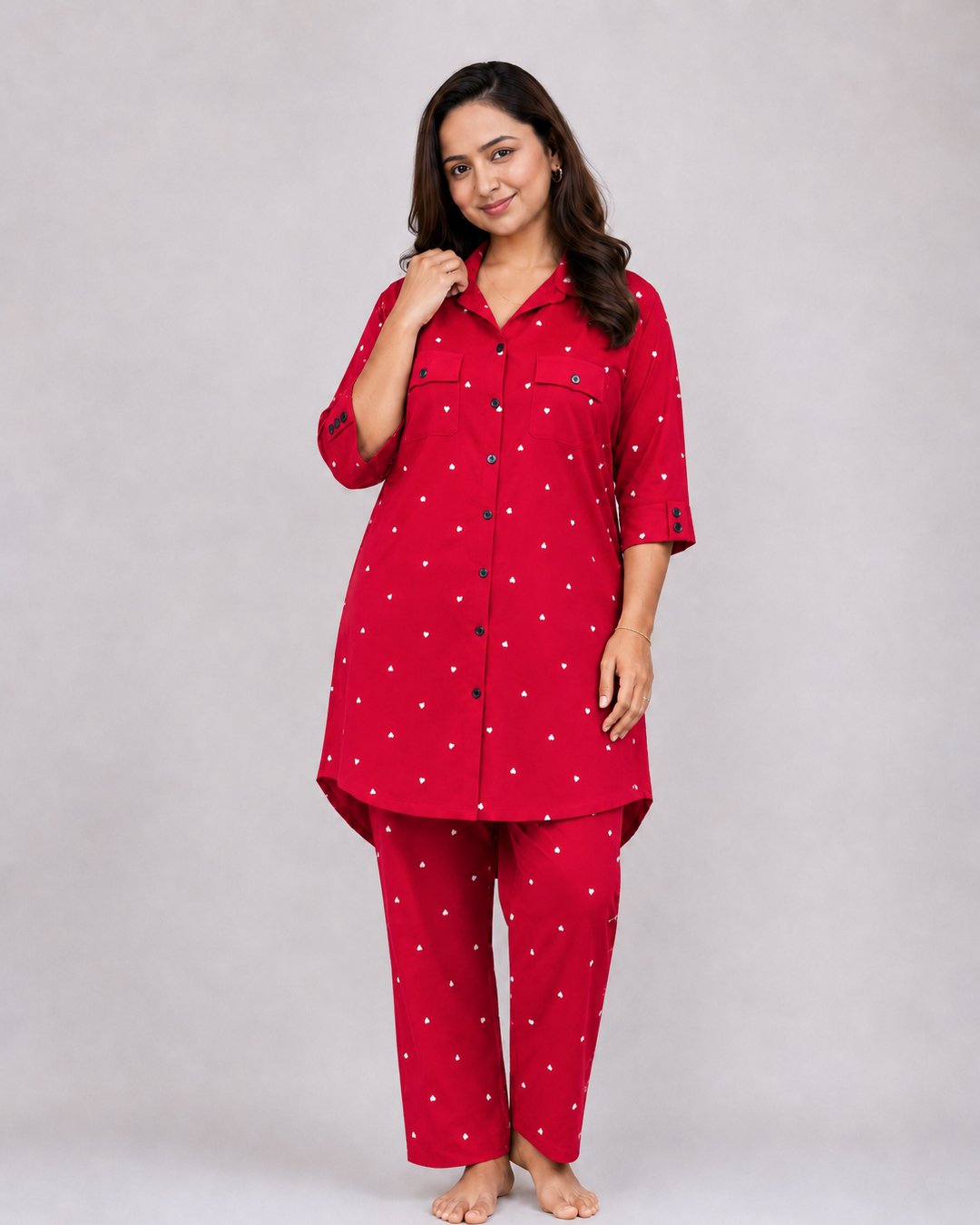 Red Heart Print Co-ord Set