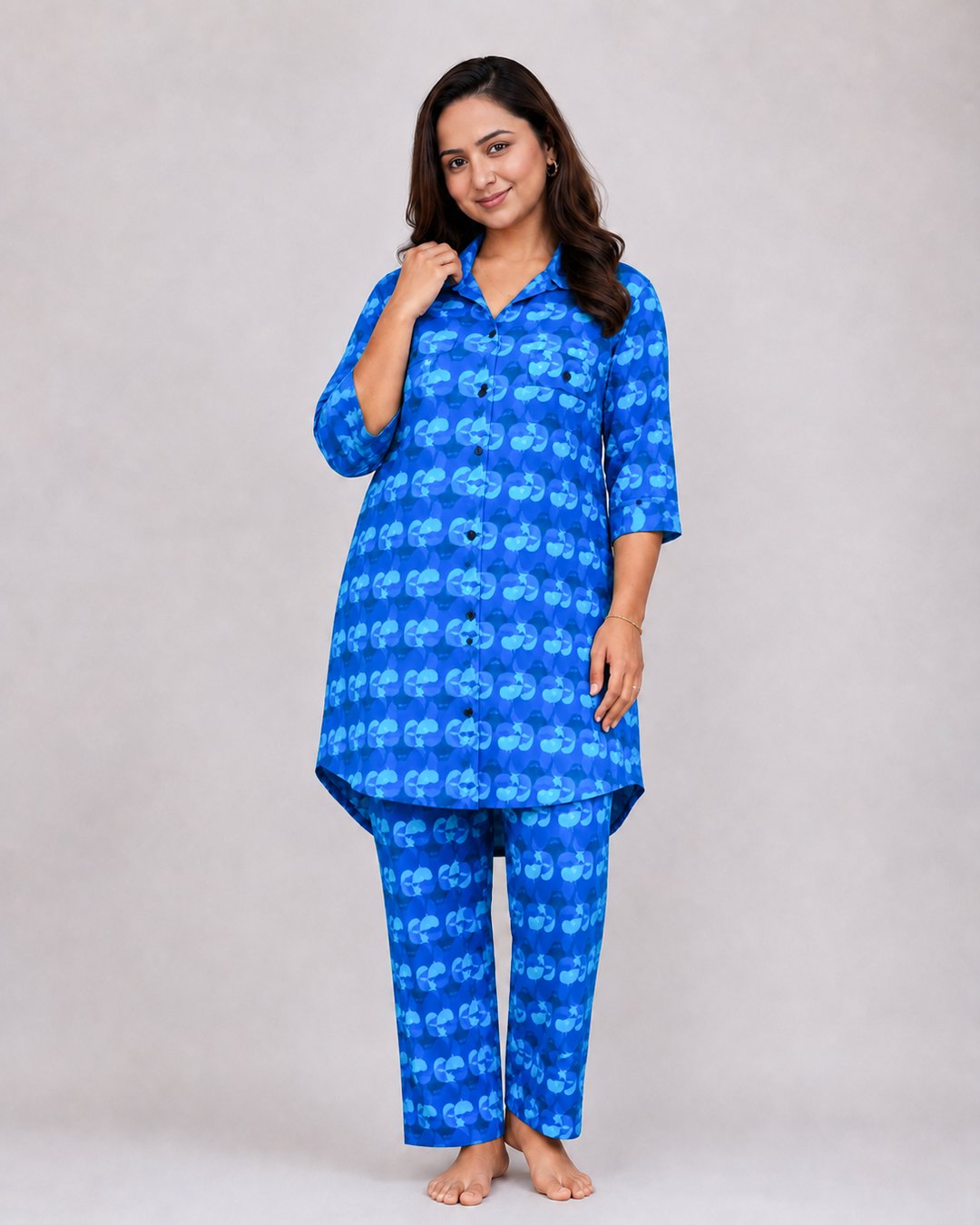Sky Blue Abstract Floral Print Co-ord Set