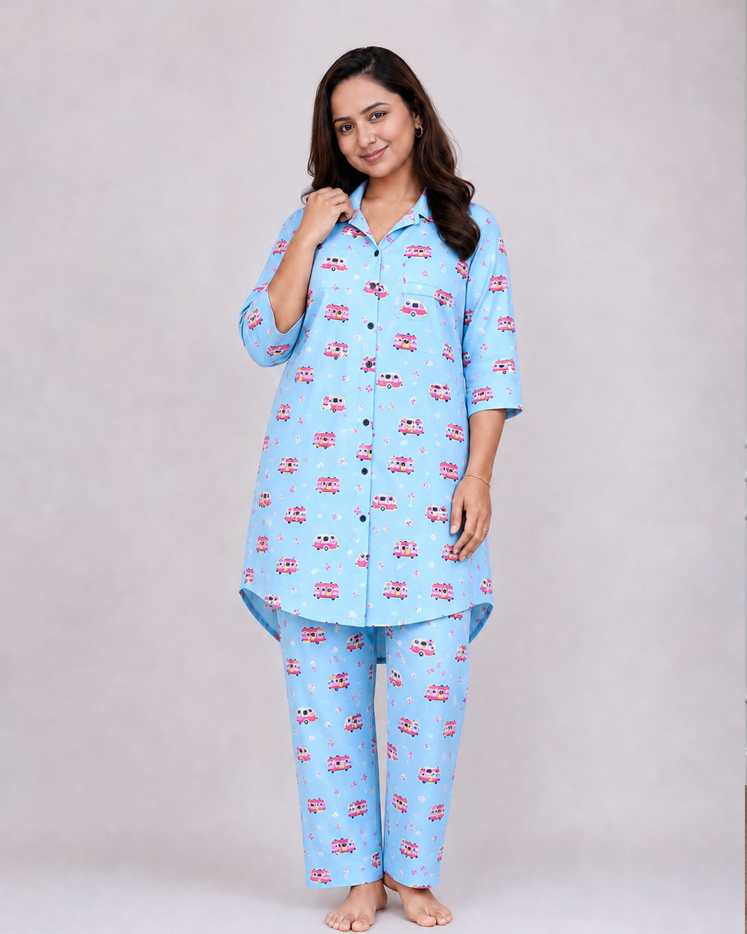Sky Blue Car Print Co-ord Set