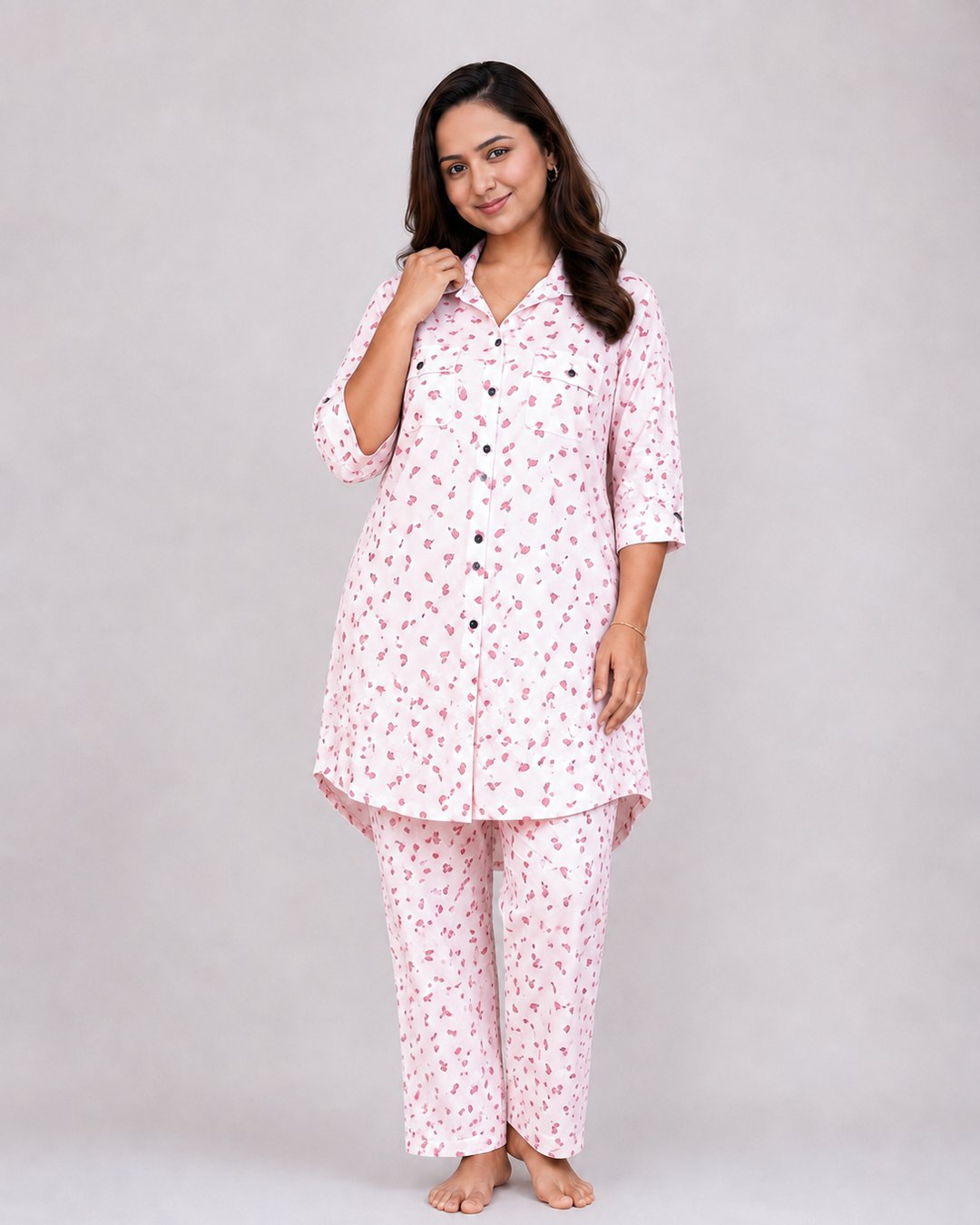 White Pink Petal Print Co-ord Set