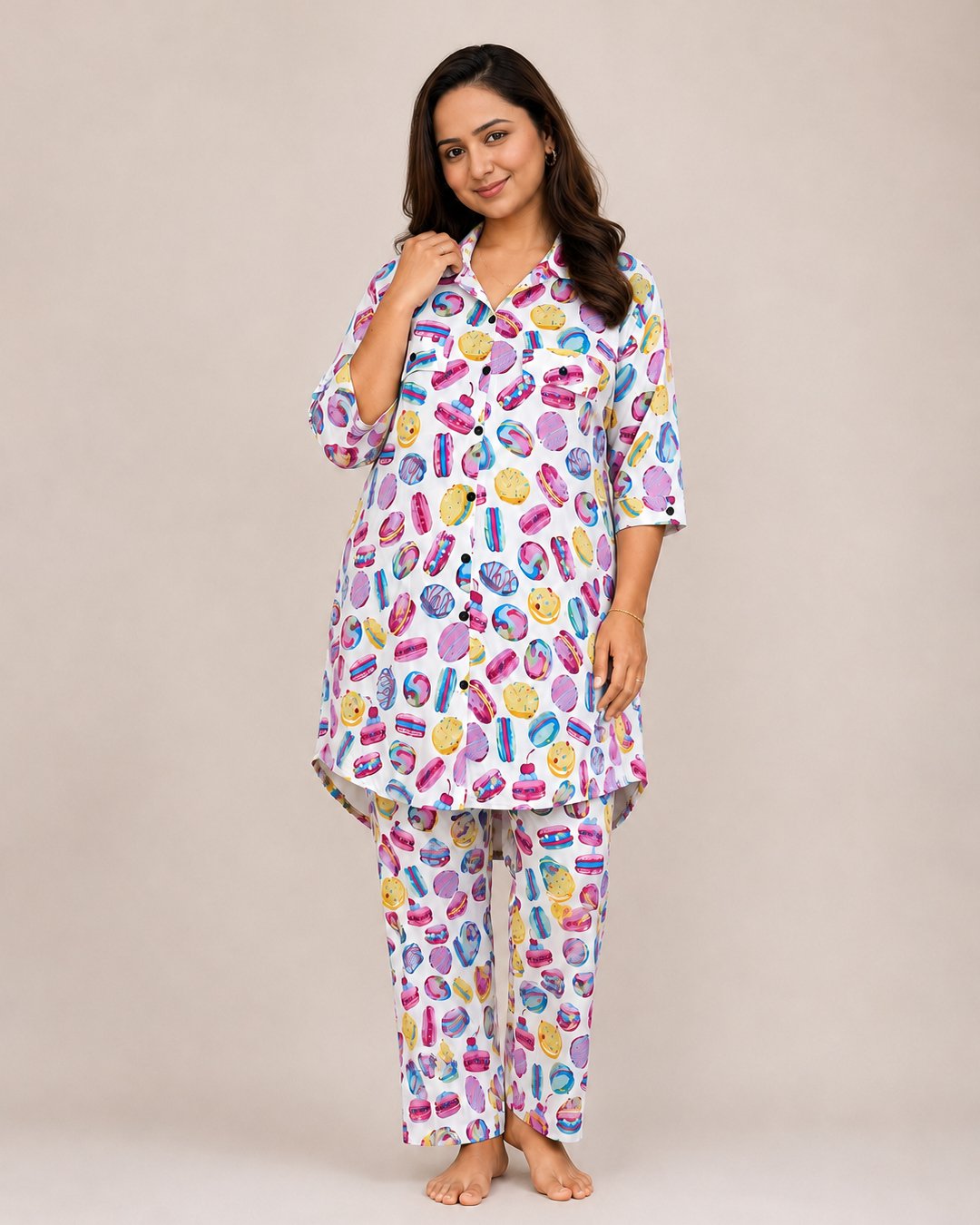 White Multicolor Abstract Print Co-ord Set