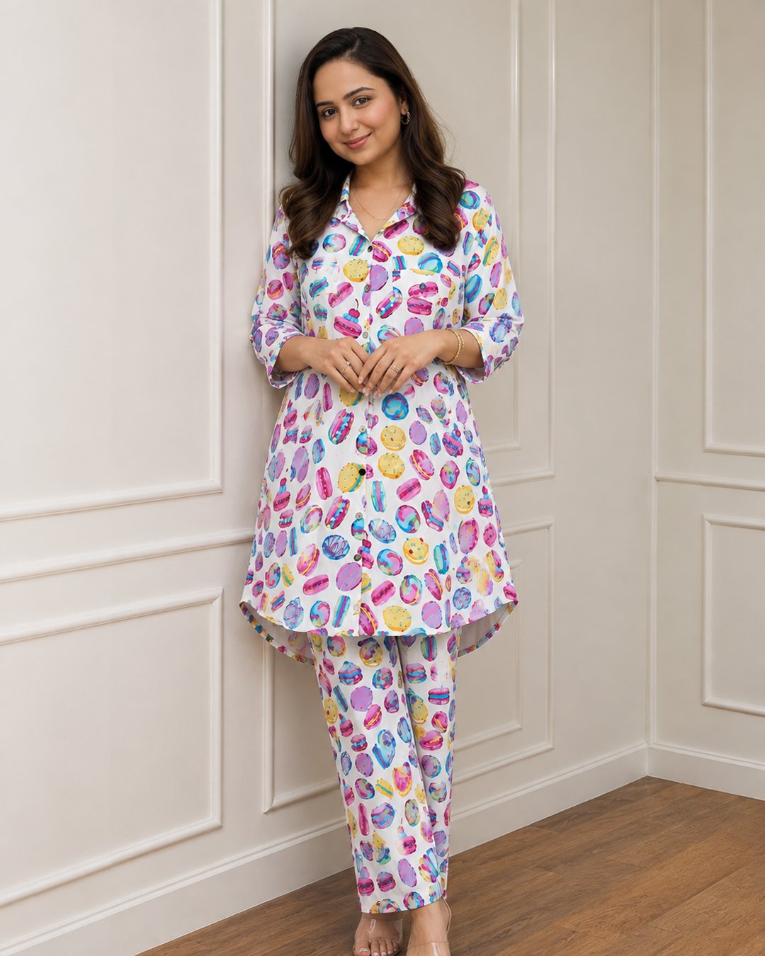 White Multicolor Abstract Print Co-ord Set view 3