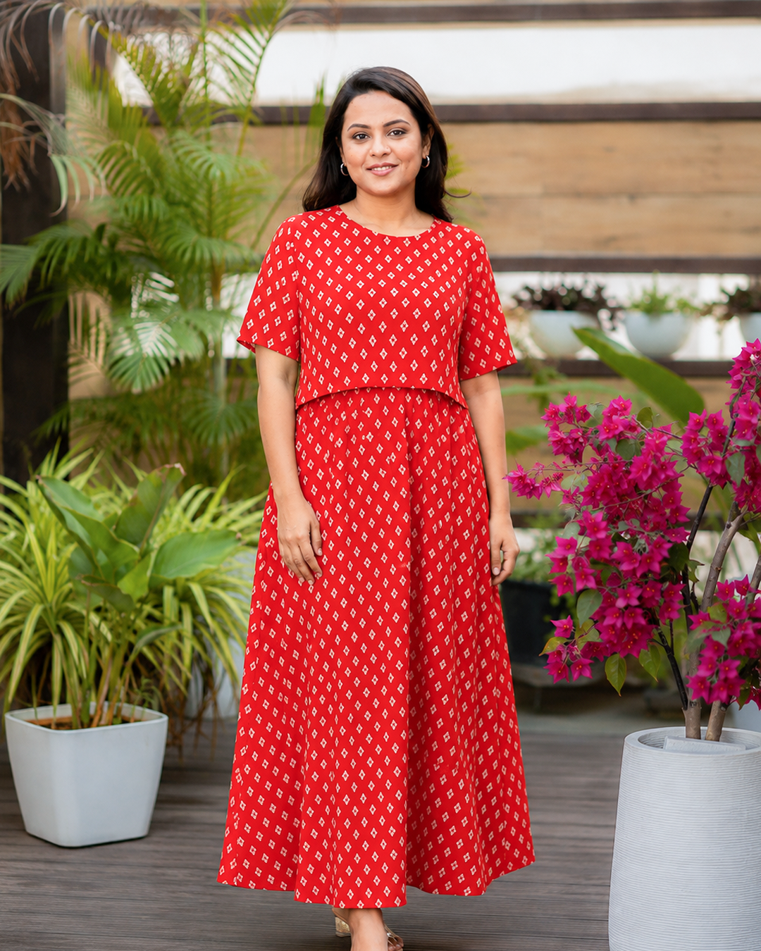 Cherry Red Printed Maternity Dress