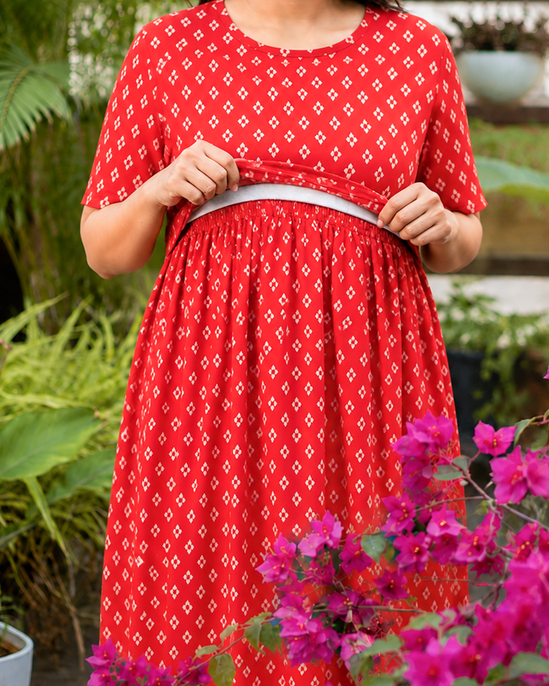 Cherry Red Printed Maternity Dress view 3