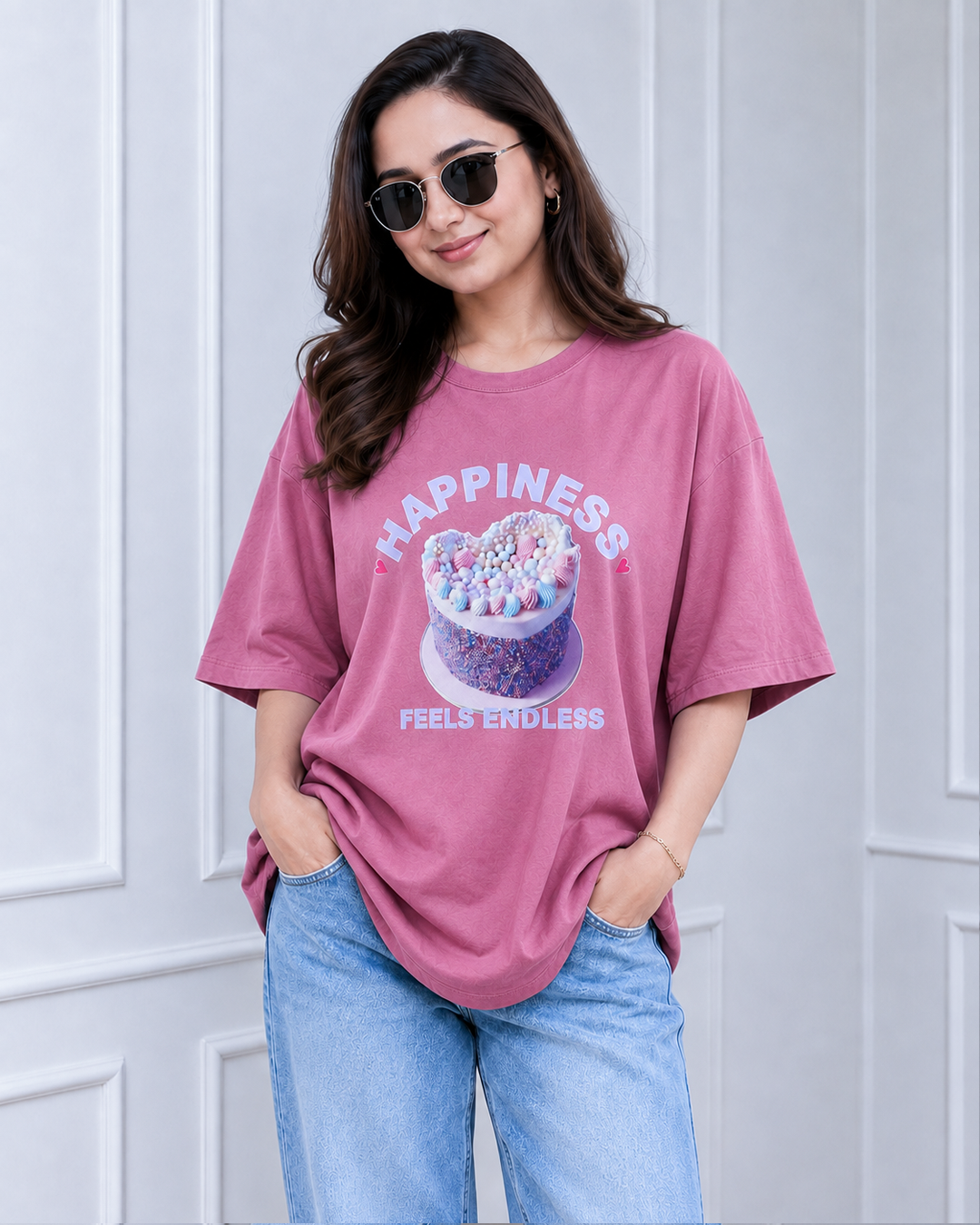 Dusty Rose Happiness Cake Print Long Polo