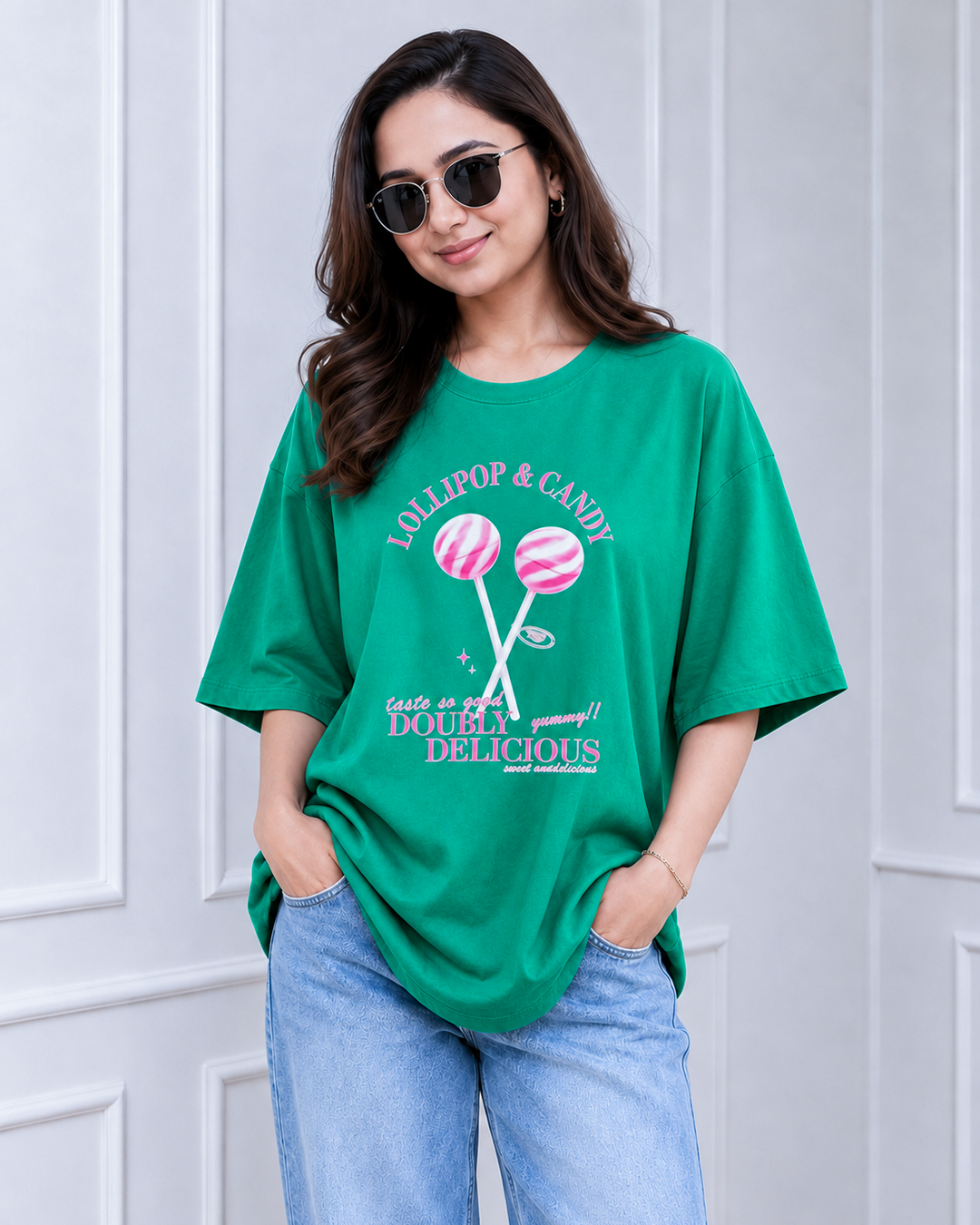 Emerald Green Lollipop Graphic Print Long Polo