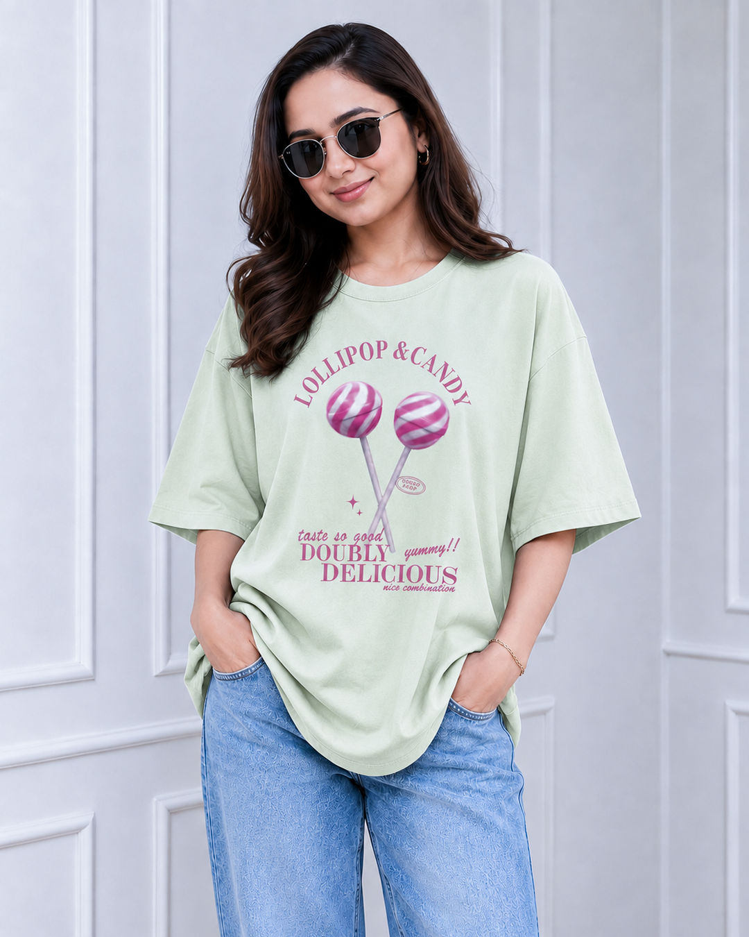 Pistachio Green Lollipop Graphic Print Long Polo